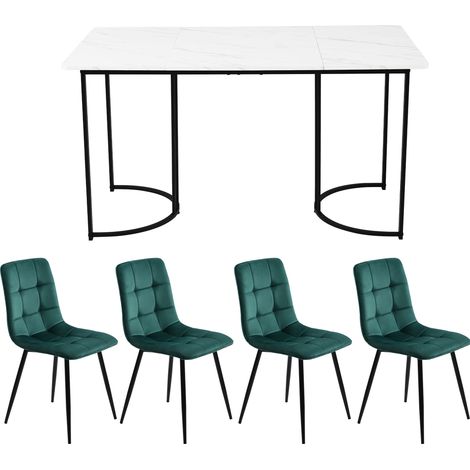 Conjunto de comedor 5 piezas 140 x 80 cm mesa blanca con 4 sillas verdes (1/5)