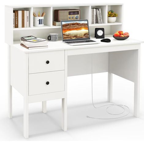 COSTWAY Mesa Escritorio 120x60cm, Escritorio con 2 Cajones y Estante de 5 Cubículos, Escritorio Blanco, Mesa Oficina Despacho (1/5)