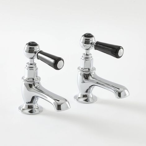 Paire de Robinets Rétro pour Lavabo – Chromé & Noir – Commandes Leviers - Elizabeth