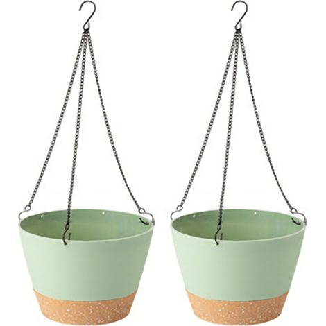 Maceta colgante autoportante – diseño minimalista – con depósito de agua visible – 3 cadenas de acero inoxidable – altura 16 cm – 2 unidades (verde/blanco/negro) (1/5)