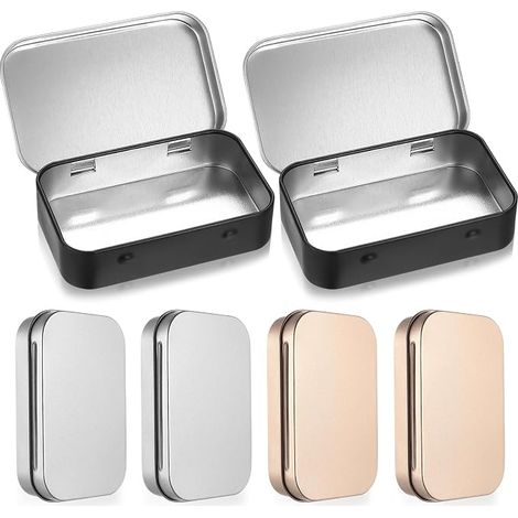 Petite Boite de Rangement avec Couvercle, Boîte Métallique, Contenant Boîtes en Métal Rectangulaires à Charnière pour bonbons clés bijoux(or,argent,noir,9,5 x 6 x 2,2 cm) (1/2)