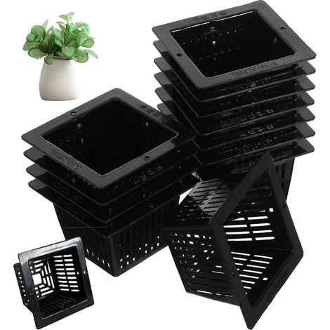 Juego de 10 macetas de malla para cultivo hidropónico, cestas cuadradas de plástico para plantas de estanque, cestas hidropónicas de malla dividida (1/4)