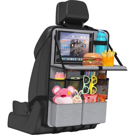 Bolsa de coche infantil con mesa plegable，protector impermeable para el asiento trasero，apto para la mayoría de los modelos de coche，gris (1/5)