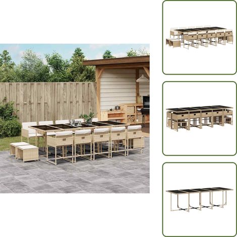 Cuscini per sedie - vidaXL Set da Pranzo da Giardino 15 pz con Cuscini Beige in Polyrattan - Cuscini per sgabelli