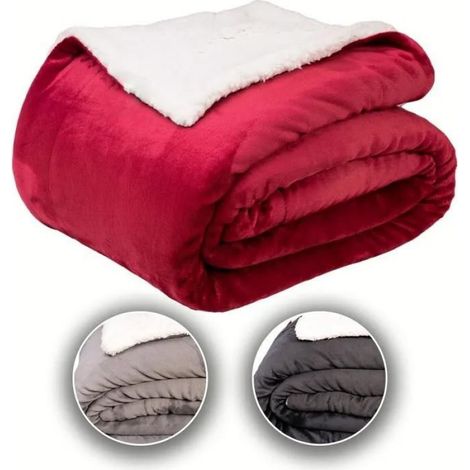 Couverture Polaire Douillette 150 x 200 cm, Épaisse Chaude Double Face Flanelle Sherpa, Jeté de Canapé/lit Lavable, Bordeaux (1/4)