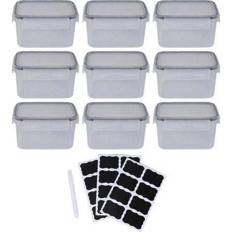 Ensemble de 9 bocaux de conservation de 0,8 L, contenants pour céréales, contenants de rangement hermétiques pour aliments secs (noir) (1/5)