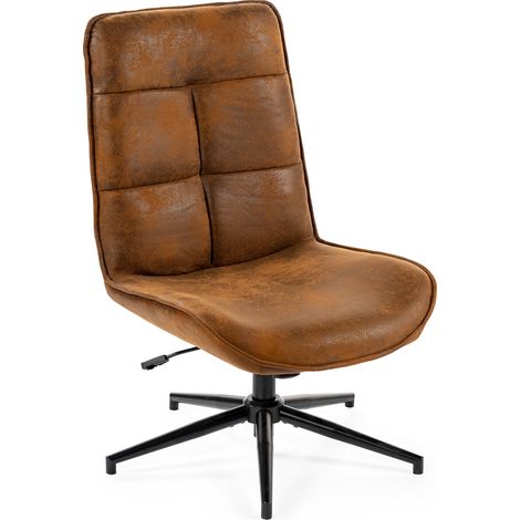 MEUBLES COSY Relaxation armchair, without armrests, with brown fabric covering, adjustable, swivel and vintage-style steel legs, CHARLOTTE (1/5)
