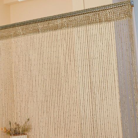JSSEVN - 1pc crypto silver thread door curtain, room divider curtain, non-tangle wedding celebration decorative curtain, champagne color, 1x2m (1/5)