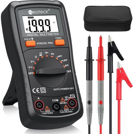 2000 Comptes Multimètre Numérique Auto Range AC/DC – Testeur Électrique CAT III 1000V, Tension Courant Ohm Capacité Fréquence Continuité Diode Transistor, Écran LCD Rétroéclairé (Noir) (1/5)