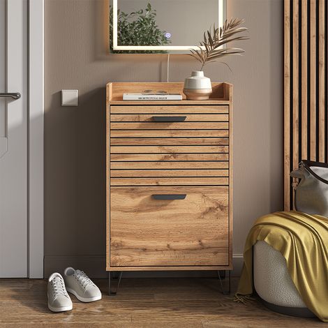 Mueble zapatero Amber, Roble Wotan, 59.8 x 100 cm con 2 compartimentos, Vicco