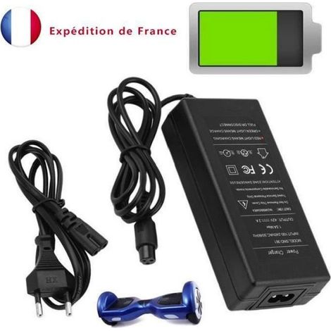 Chargeur Hoverboard - 42 V 2 A - Compatible Scooter Électrique et Gyropode - Prise UE - Noir (1/4)