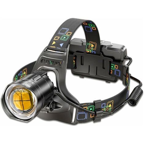 Lampe frontale, lampe de poche LED ultra lumineuse à haute luminosité, phare LED super lumineux avec perles de lampe XHP90, affichage de puissance de phare étanche adapté à l'exploration, à la pêche (1/5)