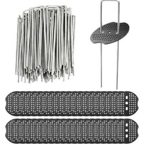 Supports de jardinage avec rondelles, piquets de tente en forme de U 150 x 3 mm, piquets de jardinage pour fixer les toiles de paillage, les bâches et les paillis (40 pièces/40 rondelles) (1/5)