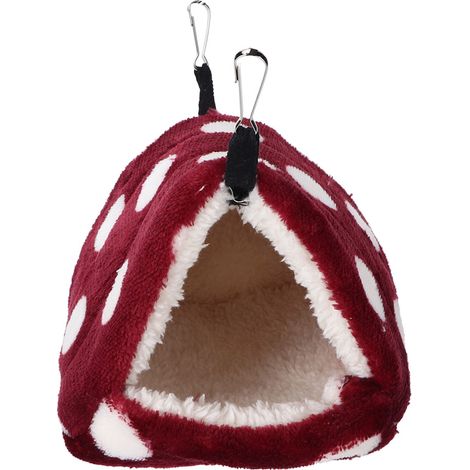 Nid d'hiver douillet en hamac suspendu pour petits animaux de compagnie, avec crochet, idéal pour hamster, planeur de sucre, rouge et blanc à pois, taille M. (1/5)