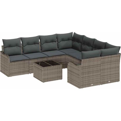 Maison Exclusive - Gartensofa-set 9 pcs Grau Poly-Rattan und Stah
