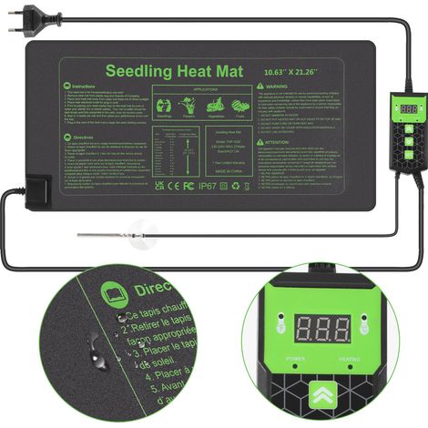 TolleTour Pflanzen Heizmatte 27W mit Thermostat, Timer 0–12 Std., 55×27 cm, IP67 (1/5)