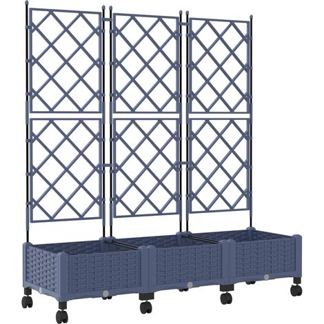 Garden Planter with Trellis&Wheels 3 pcs Grey PP vidaXL (1/5)