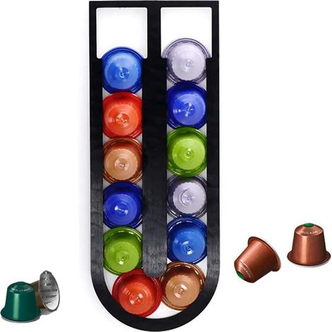 Support Capsules Café - Murale - 24 x 9,4 cm - PP Noir - Pour 12 Dosettes Nespresso Originales