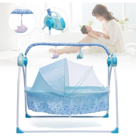 Elektrische Babywiege - Automatische Schaukel - Mit MP3-Musikwiedergabefunktion - Elektrische Babywiege für Babys von 0 bis 18 Monaten (blau)
