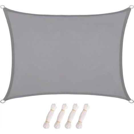2 x 3 m Rectangular Shade Sail Garden Sun Protection Windproof Rain Resistant Rings Heavy Duty Polyester Durable Light Grey (1/5)