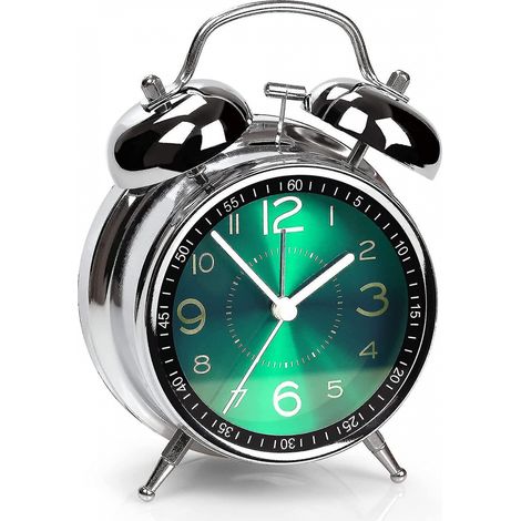 BEBUSINGOTO Réveil super puissant pour adultes qui dorment lourdement, double cloche rétro 4 pouces, silencieux, sans tic-tac, à quartz , cadran lumineux, réveils pour chambre à coucher (1/5)