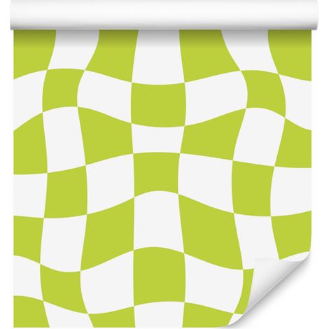 Carta da parati a scacchiera casual verde lime e bianca 50x1000 cm (1/5)