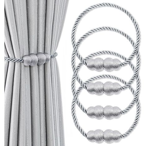Attache Rideau Embrasse Magnetique d'embrasses de Rideaux magnétiques Pratiques et décoratives 4 Pièces Gris (1/5)
