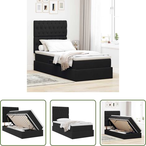 LED-Beleuchtung - Aufbewahrungsbett mit Matratze Schwarz 100 x 200 cm Samt (1/5)