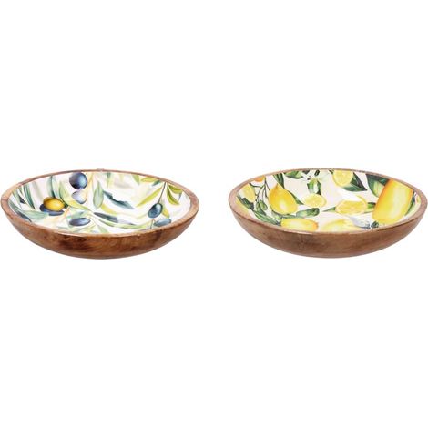 1 Pezzo Ciotola Insalatiera in Legno Tonda Yari 30 x 6 cm 2 Colori