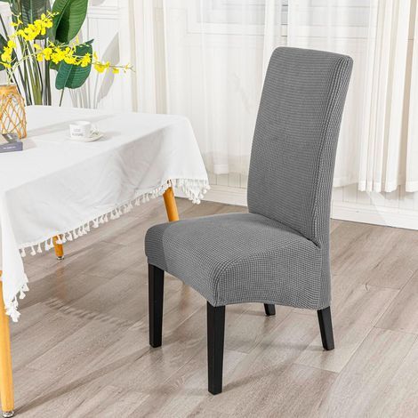 4 pièces Housse de Chaise, élastiques Housse de Salle à Manger XL Amovible Lavables Couverture de Chaise Revêtement de Chaise pour Salle à Manger (Gris) (1/4)