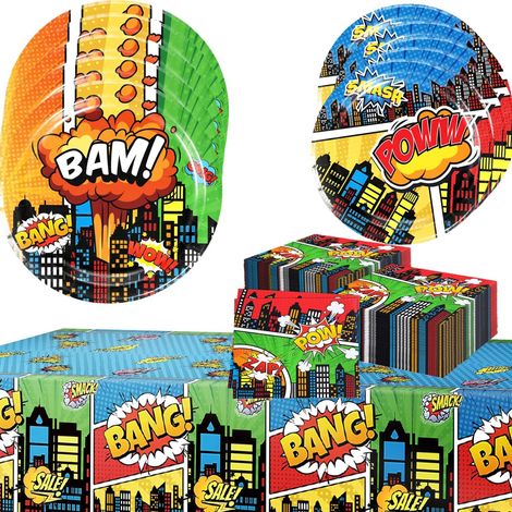 Hero City Super-héros Vaisselle, Superhero Party Tableware, Héros Thème Ensemble de Fournitures de Fête pour Super Héros Vaisselle Thème Anniversaire (Vert) (1/5)
