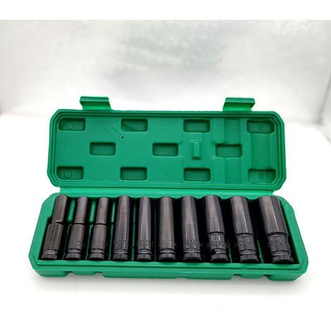 Lot de 10 douilles d'impact 1/2 pouce 10-24mm raccord hexagonal femelle clé électrique perceuse pneumatique acier chrome-vanadium noir auto bricolage (1/5)