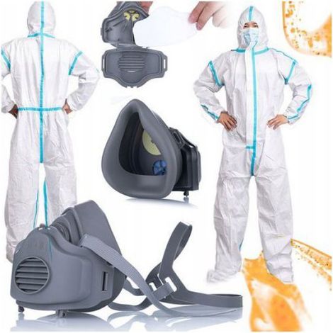 Masque KN95 - Combinaison Jetable 185 cm - Protection Peinture Poussieres Chimiques - Kit Complet 2 Pièces