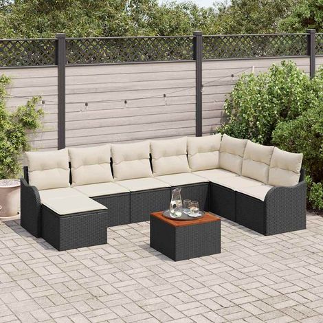 Conjunto de sofás de jardín 9 uds. Negro y crema vidaXL (1/5)