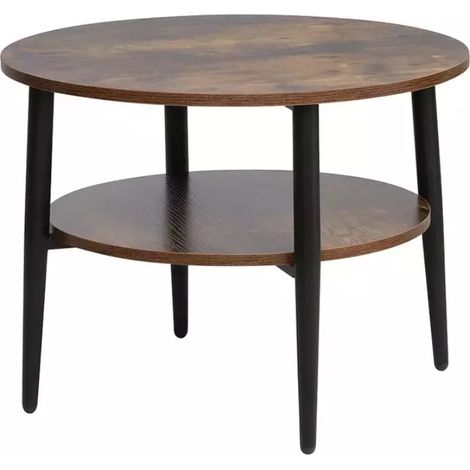 Table basse marron rustique 2 étages 60 cm ZENIX (1/2)