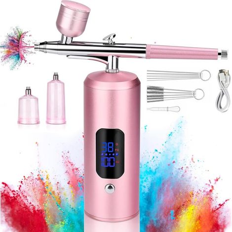 Kit aérographe LCD avec compresseur d'air, machine sans fil à 3 niveaux de pression avec tuyau pour cosmétiques et peinture artistique (1/4)