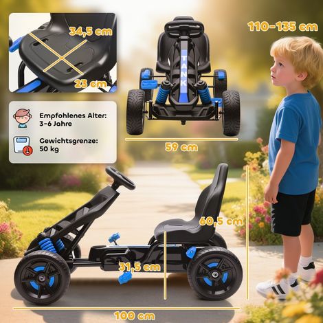 Voiture à pédales enfant bleue avec frein, châssis métallique robuste, roues anti-dérapantes, karting pour filles et garçons de 3 à 6 ans (1/5)