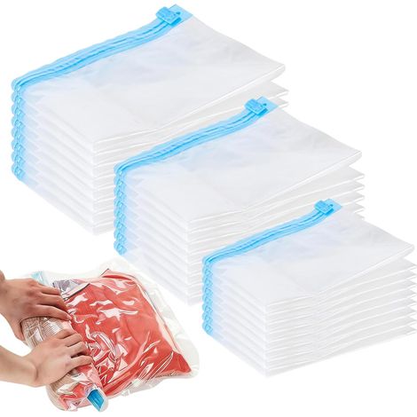 Lot de 24 sacs sous vide enroulables, 35x50, 40x60, 50x70 cm, réutilisables, pour vêtements et voyages. (1/5)