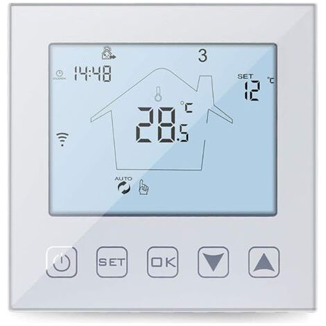 Thermostat WiFi Chauffage au Sol Eau 3A Alexa Google Assistant Compatible, Thermostat Connecté Thermostatique Plancher Chauffant à Eau Programmable Blanc