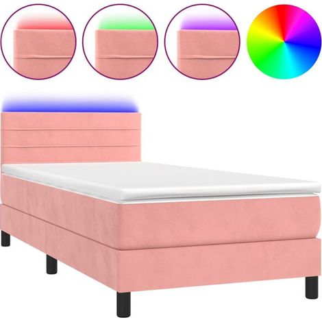 Cadre de lit rose à lattes, matelas et lampe LED inclus, 80 x 200 cm (1/5)
