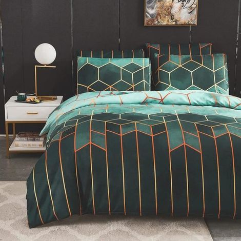 Housse de Couette Géométrique Imprimé Boho Microfibre - Vert - 200x200 cm (1/4)