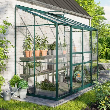 Vitavia Anlehn-Gewächshaus "Ida 3300", smaragd grün, 3,3 m², 3 mm ESG