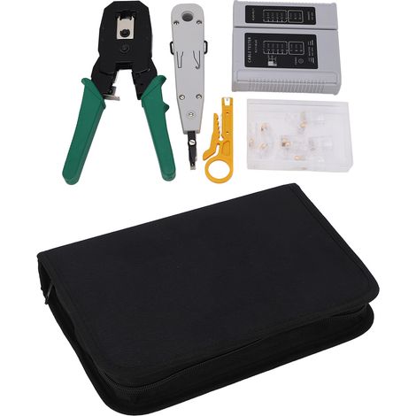 Kit de dénudage de câble réseau multifonctionnel 5 en 1 : outil de sertissage de fil + outil de sertissage RJ45 + dénudeur de fil + testeur de câble + kit d’outils réseau RJ45, adapté aux Cat5, Cat5e (1/5)