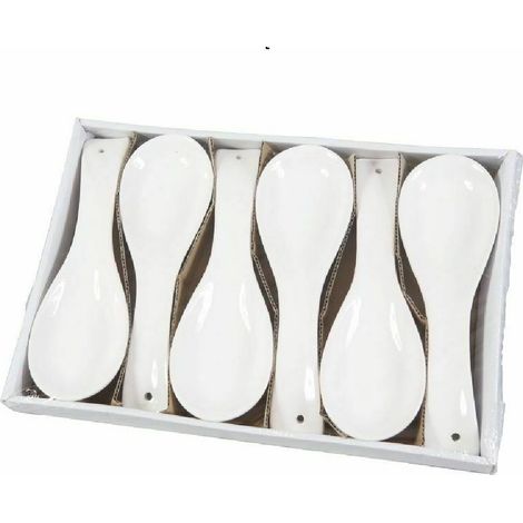 TrAdE Shop Traesio - Set 6 Pezzi Poggiamestolo Poggia Mestolo In Ceramica Bianca Cucina -