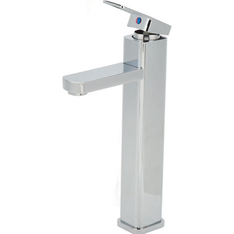 Robinet de lavabo carré en acier inoxydable chromé monotrou, mitigeur facial pour salle de bain, eau chaude et froide. (1/5)