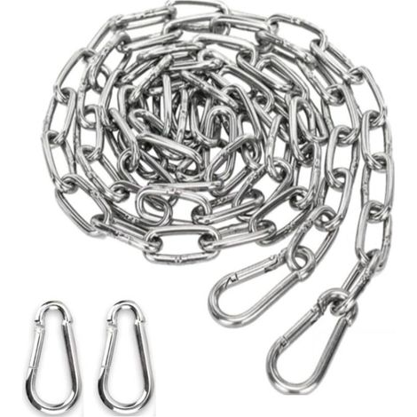 Chaîne en acier inoxydable 3 mm 1,5 m Chaîne en acier + 2 x Boucle de prusik pour chaîne d'ancrage de hamac – Charge de 90 kg