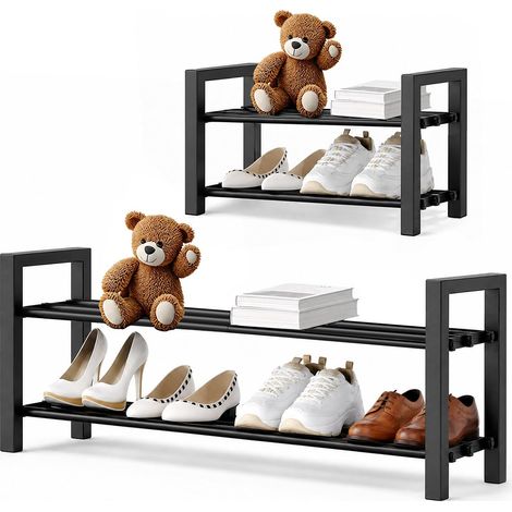 Petit Meuble à Chaussure Étroit Extensible 2 Niveaux en Métal Noir, Rangement Porte Étagère à Chaussure Fin 4 à 8 Paires pour Entrée, Extérieur, Armoires, Chambres à Coucher (1/5)