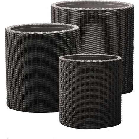 Juego de 3 macetas cil铆ndricas Keter S+M+L - Marr贸n - KT 66 4787 (1/2)