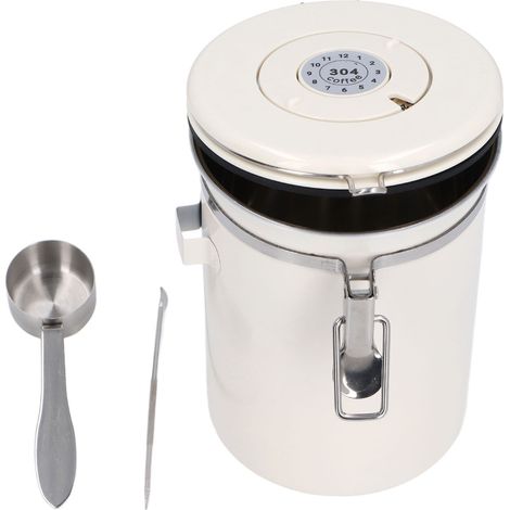 Boîte à café hermétique Acier inoxydable 304 avec valve et accessoires 1,8L Blanc (1/5)