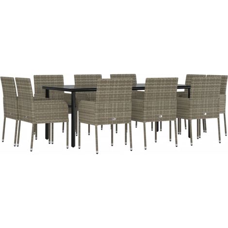 Conjunto de comedor de jardín de 11 piezas con cojines negros y grises 020014732 (1/5)
